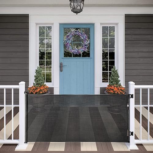 Miniatura 17 de Puerta retráctil para bebé, puerta extra ancha de seguridad para niños o mascotas, 33 pulgadas de alto, se extiende hasta 71 pulgadas de ancho,