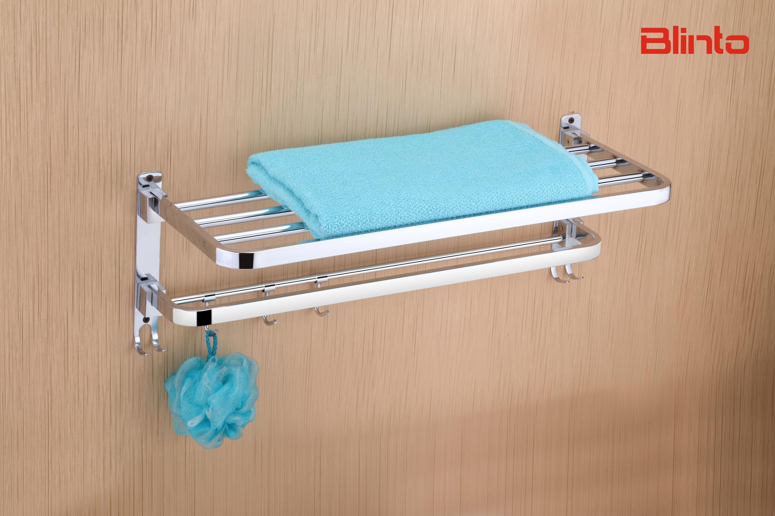 24 Inches Stainless Steel Dual Folding Towel Rack | Shelf | Holder | Bathroom Towel Hanger Stand Bathroom Accessories (Chrome Finish) 1