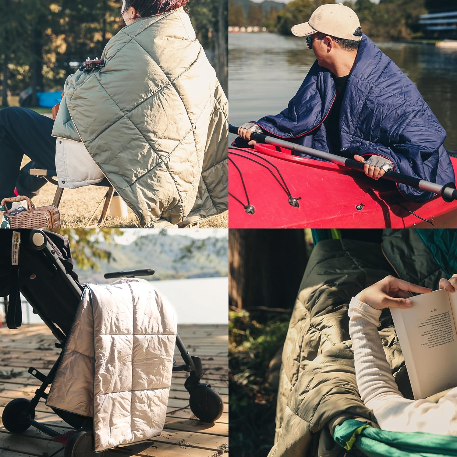 Sonive Blanket 52x75, Packable Compact Blanket Weatherproof Outdoor Down Alternative Throw Puffy Warm Quilt for Camping, Hiking, Backpacking, Picnic, Stadium Dark Blue