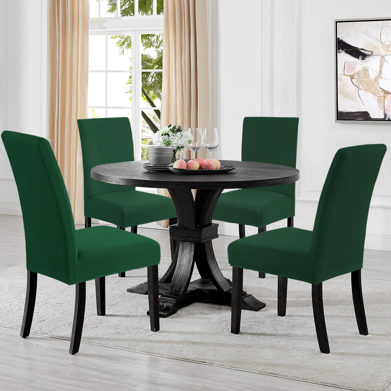 Yugarlibi Dining Chair Covers Set of 4 Stretch Slipcovers Swing Elastic Removable Dining Room Chair Covers Reusable Washable Protector for Hotel Banquet Ceremony (Green - Image 2