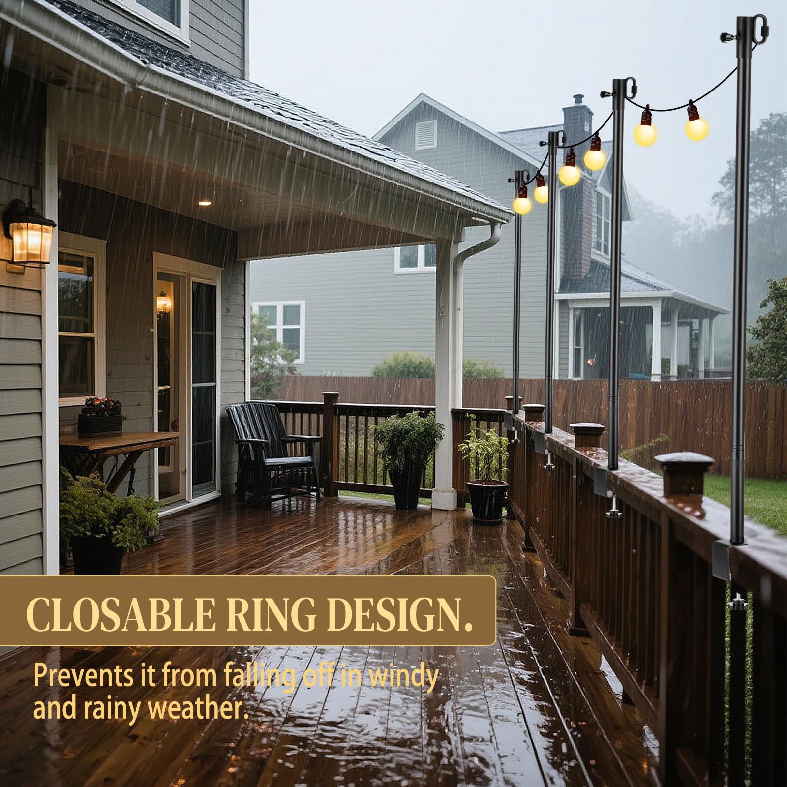 Yetene 4 Pack Deck String Light Poles with Adjustable 3