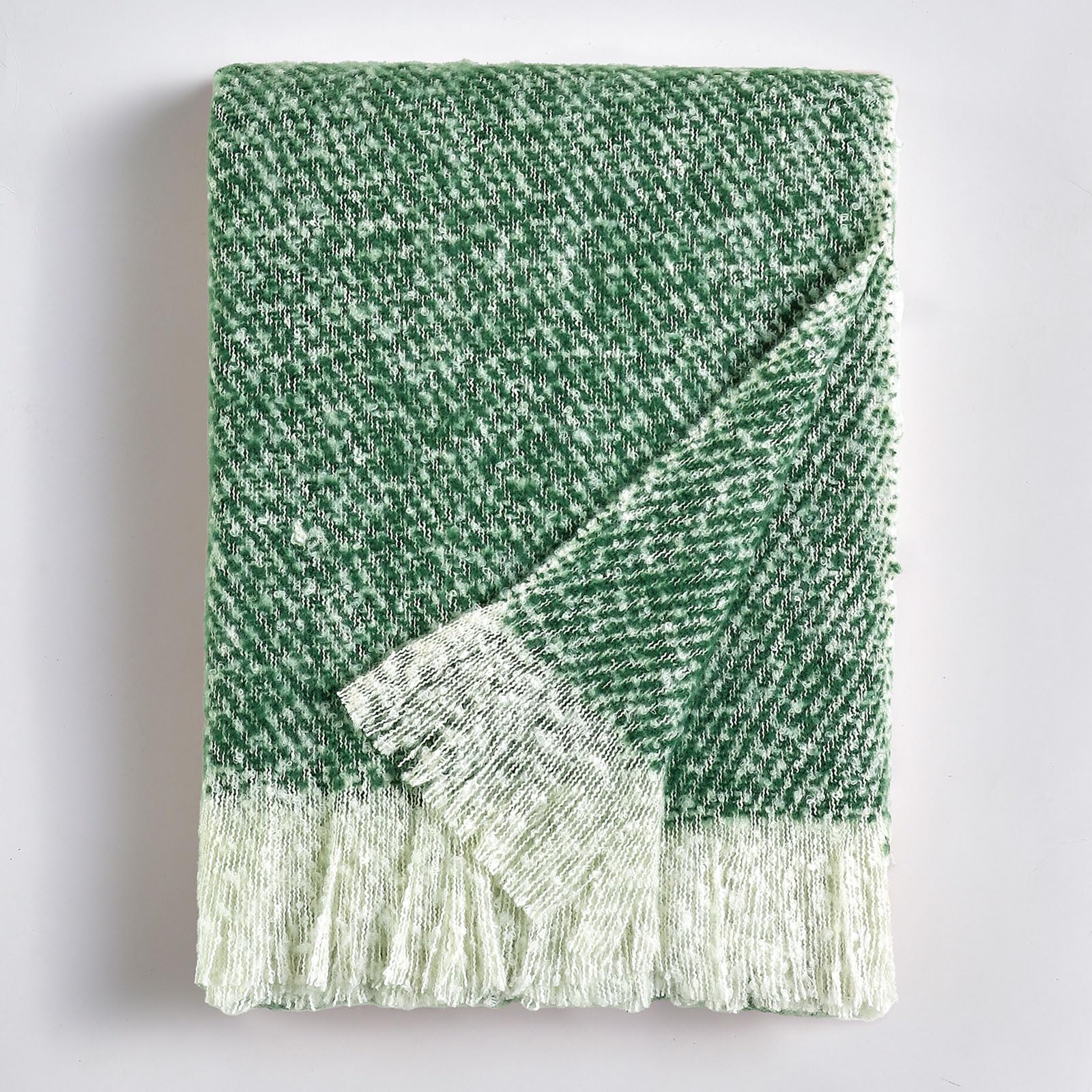 BOURINA Faux Mohair Sofa Throw Blanket Luxury Super Soft Cozy Couch Bed Chair Fringe Throw Blankets 127 x 152cm,Green โ image 1