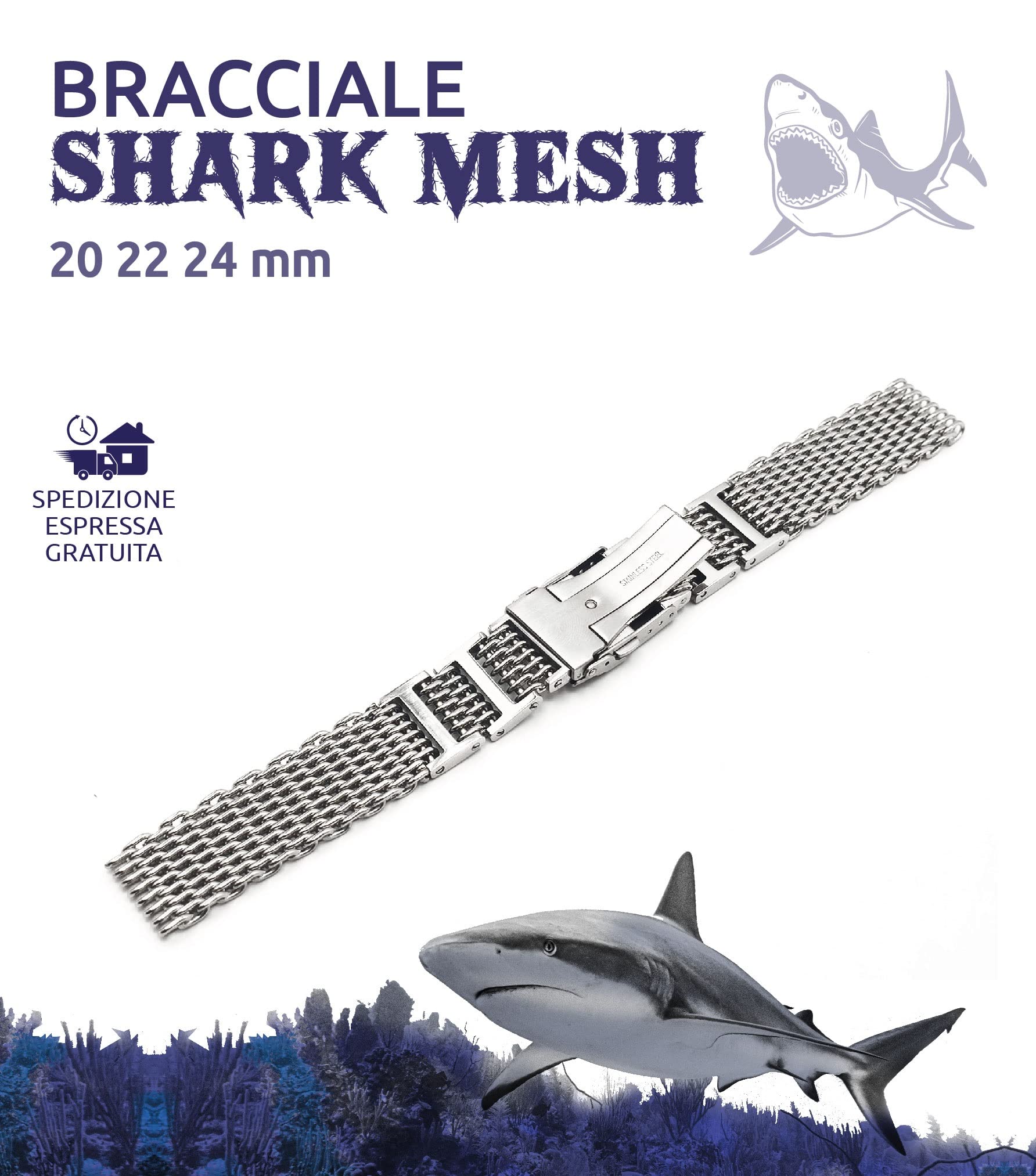 Bransoletka Shark Mesh ze stali nierdzewnej ONE More STRAP 20mm22mm 24mm kompatybilny z Citizen Promaster i Seiko SKX sub diver pasek do zegarka milan