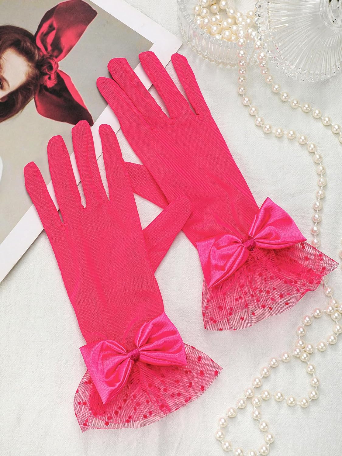 Bencailor Women Lace Gloves Wedding Tea Party Gloves Bow Short Mitten Elegant Accessories for 1920s Opera Funeral - Image 7