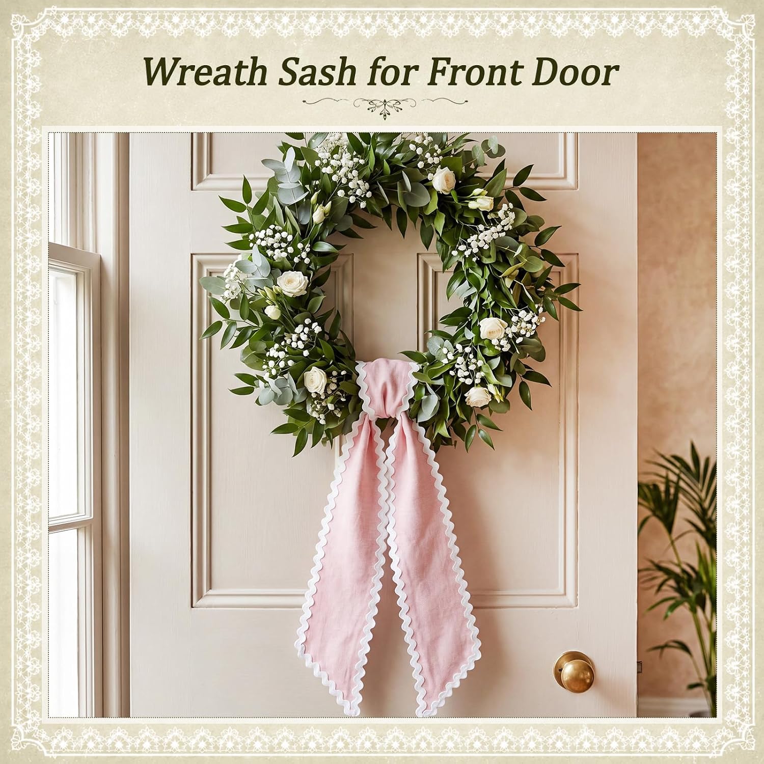 Giegxin 2 Pcs Wreath Sash for Front Door Shiny Blank Wreath Sash for Embroidery Satin Wreathes Sashes with RIC Rac Trim Embroidery Monogram Wreathes Accessory for Wedding Party Decor (Pink)