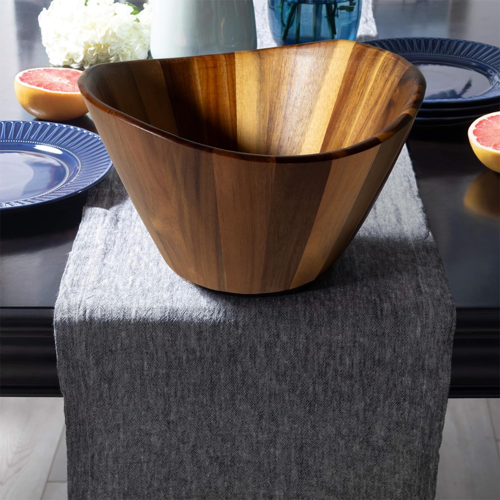 Cuenco Redondo de Madera de Acacia, Ideal como Ensaladera, Cuenco para Mezclar, Frutero o Cuenco para Pan, Diámetro de 30,5 cm, Utensilios de Cocina, Perfecto para Cocina, Picnic y Fiesta