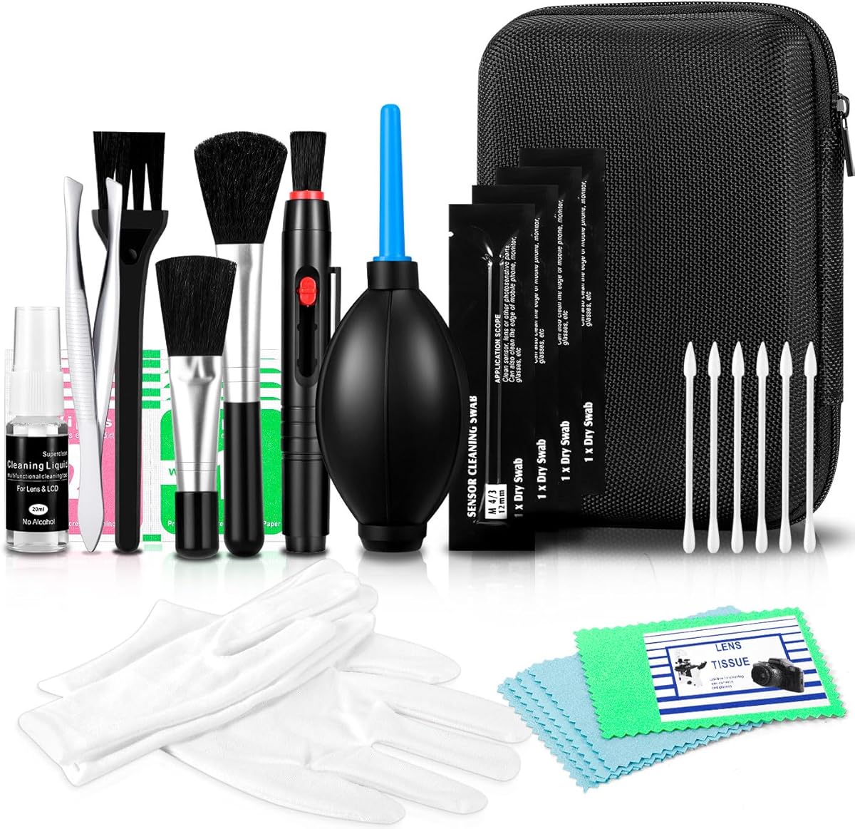 Camera Lens Cleaning Kit - Mirrorless and DSLR Camera Cleaning Kit, Including Lens Paper/Blower, Cotton swabs, dust Free Cloth, Lens Pen, Cleaning Brush