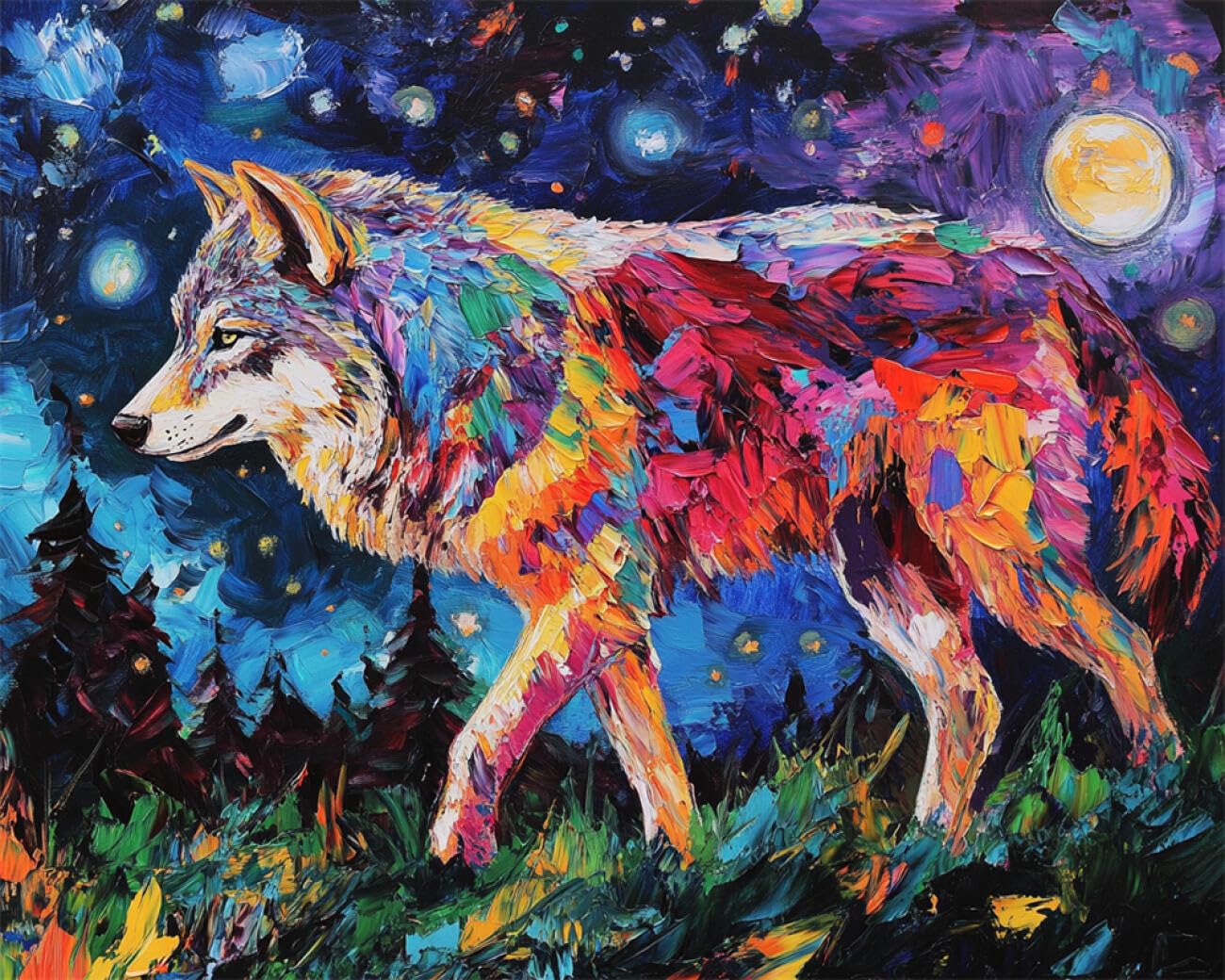 RKFLGEW DIY Seed Bead Embroidery Kits Wolf Oil Painting 30x40cm
