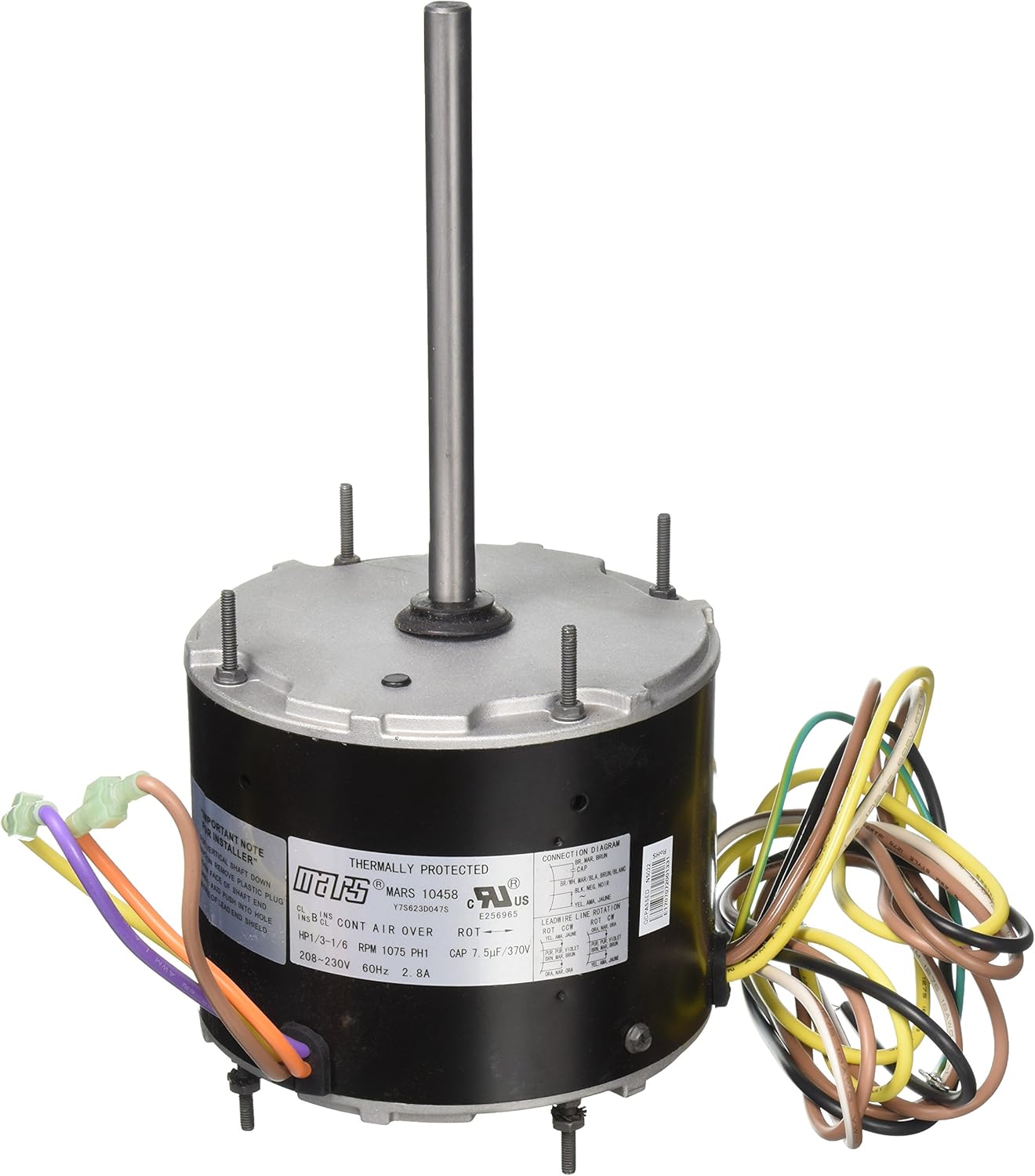 MARS - Motors & Armatures 10458 1/3-1/6 hp 208-230V 1075 rpm Outdoor Condenser Fan Motor