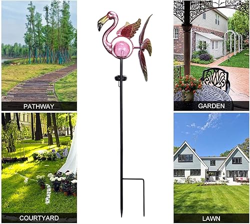 Miniatura 7 de Afirst Luces solares giratorias de viento Metal cinético viento spinner flamenco luces de jardín al aire libre molinillos de viento decorativos