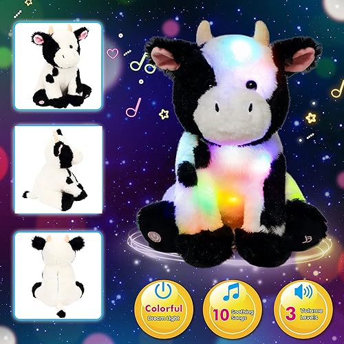 Miniatura 4 de Cuteoy Juguete musical LED de peluche de vaca lechera con luz de vaca lechera volumen ajustable 3 niveles animales cantantes animados calma festival