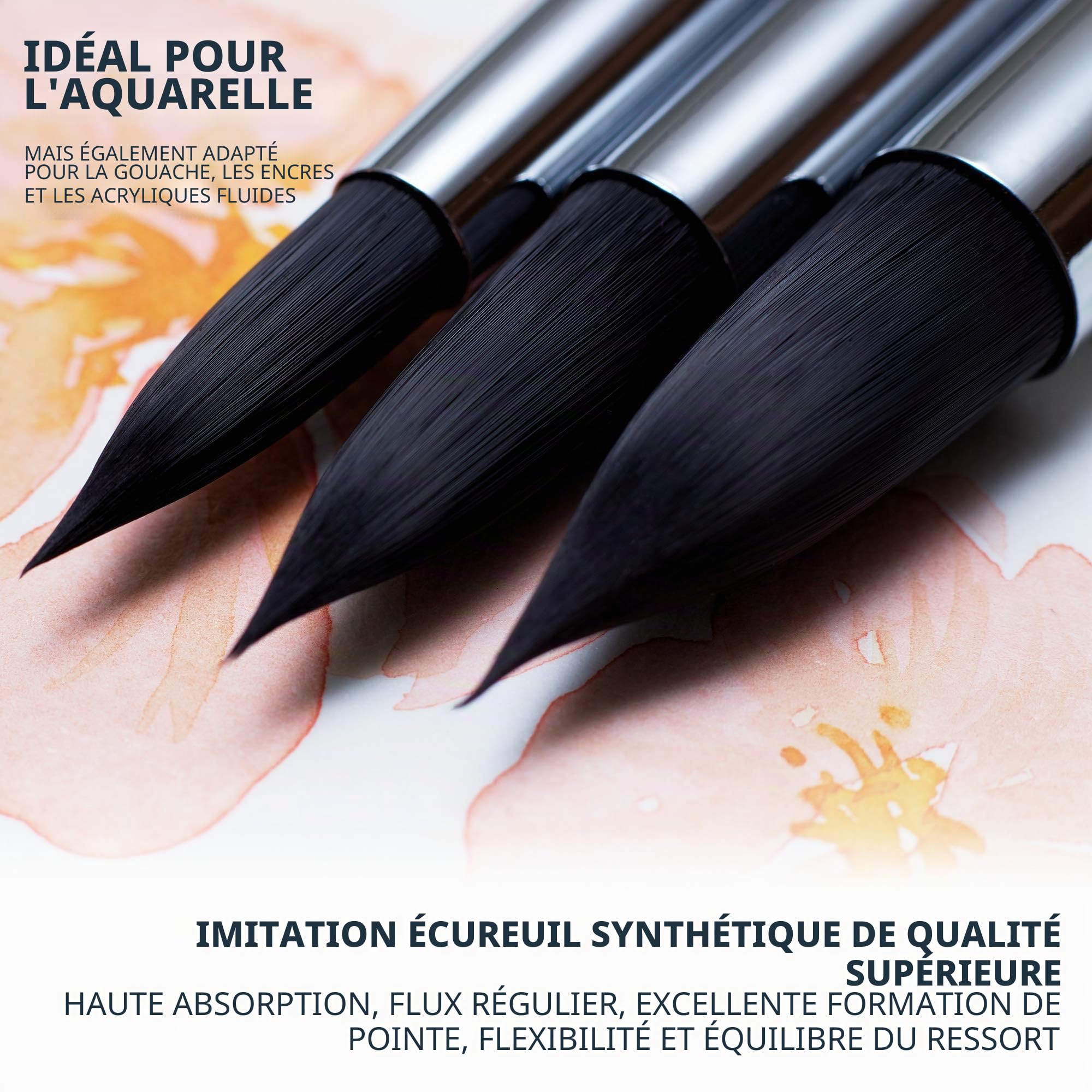 Lot de pinceaux Aquarelle Professionnels pour Artistes – Poils d'écureuil