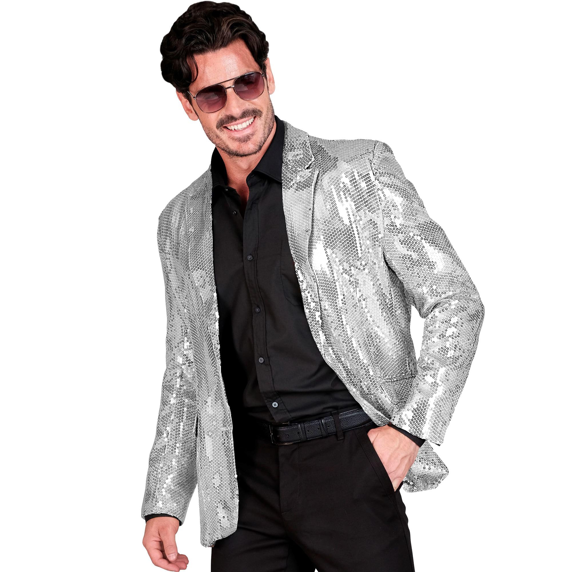 W WIDMANN MILANO Party Fashion - Party Fashion Men's Sequin Disco Fever Suit Jacket Strike Move