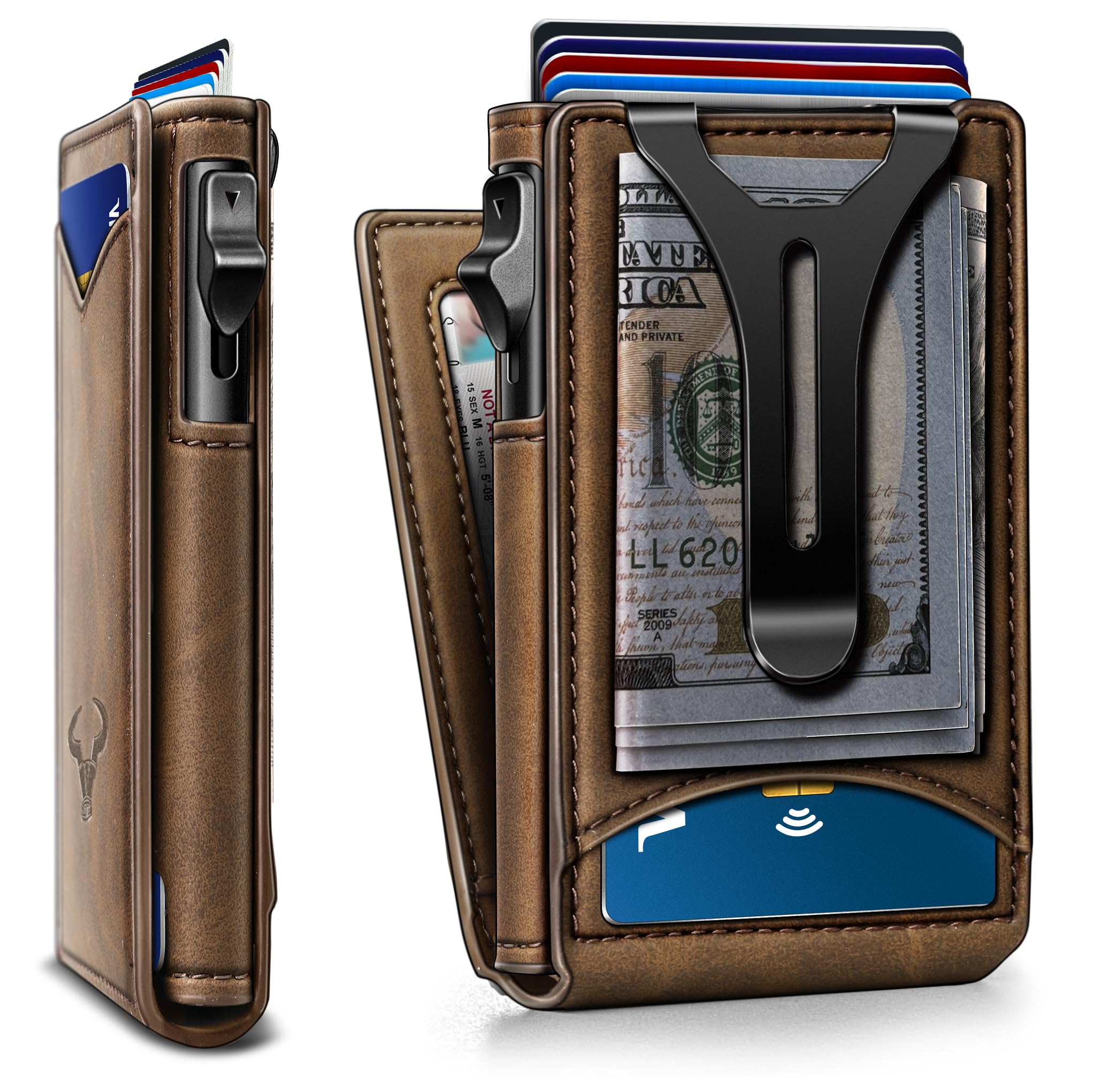 BULLIANT Men Wallet,Magnetic Metal Wallet Money Clip 9Cards Pop-up Access RFID Blocking