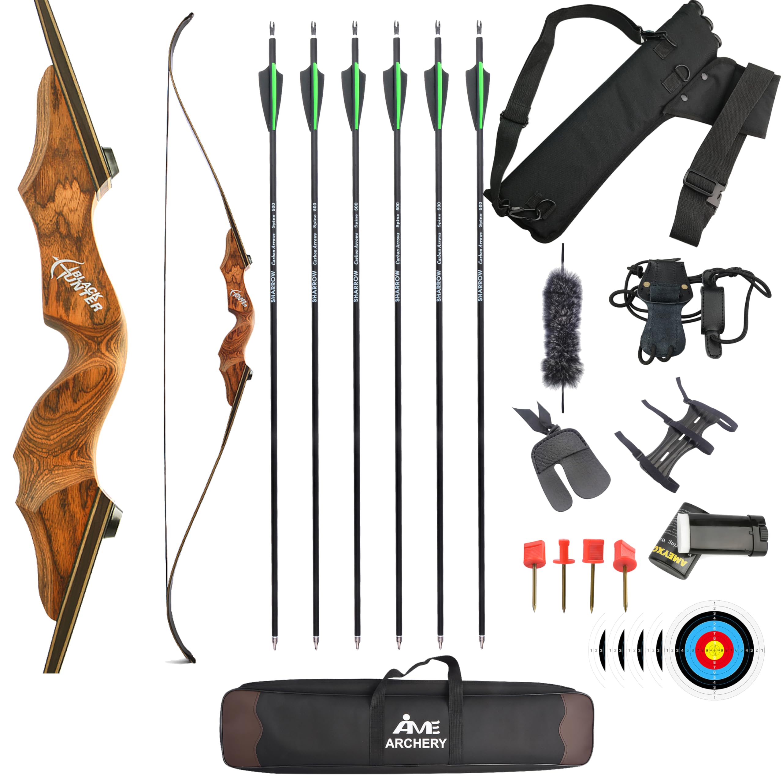 FQH 60'' Archery Recurve Bow Set Takedown American Hunting Long Bow 20-60 lbs for Adults and Beginners Hunter Target Arrow Practice Outdoor Hunting Shooting Training (Orange, 40 LBS)