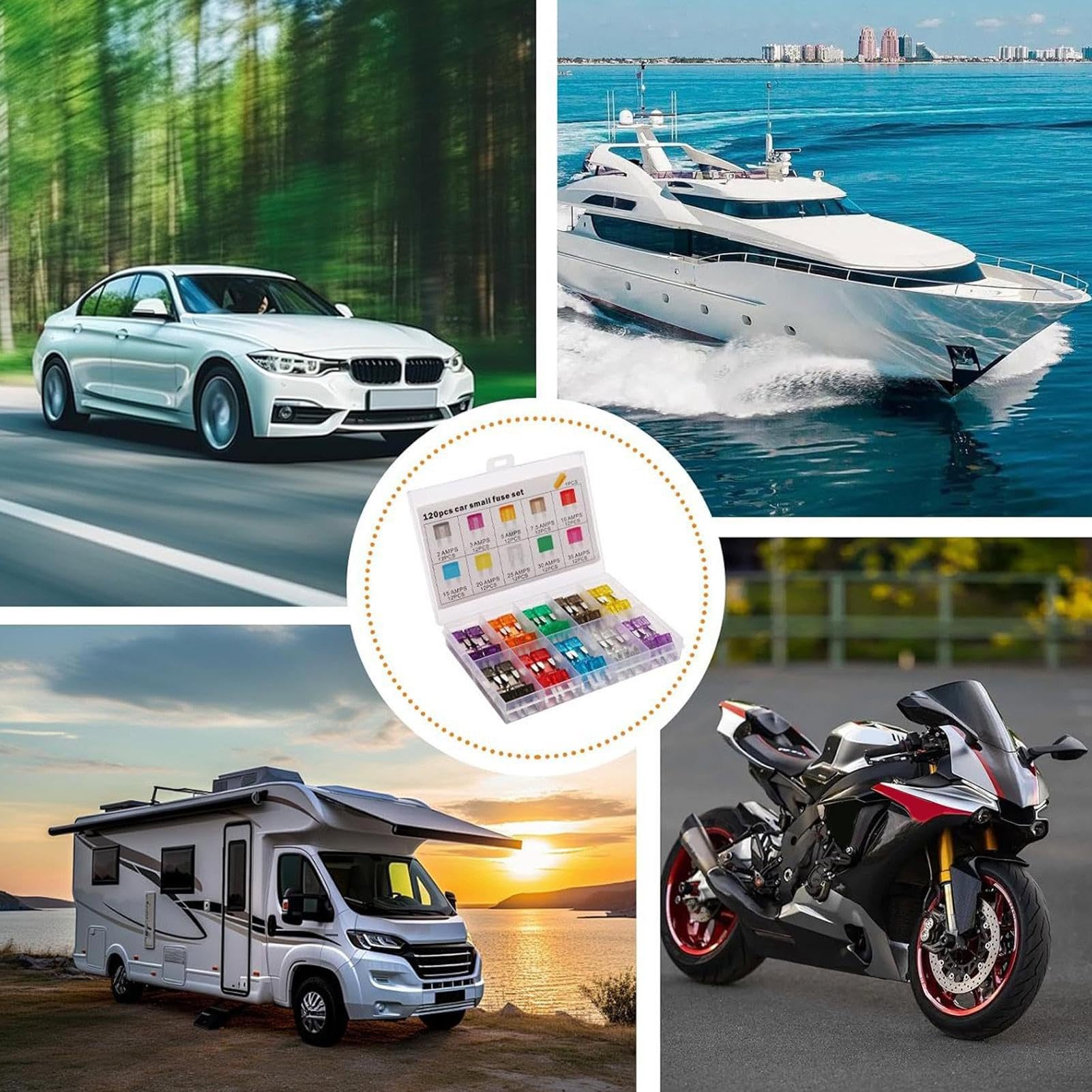 Kit De 120 Fusibles Auto - Pour Camping-car, Voiture, Moto, Bateau - Toutes Tailles, Boîte Complète De Réparation électrique
