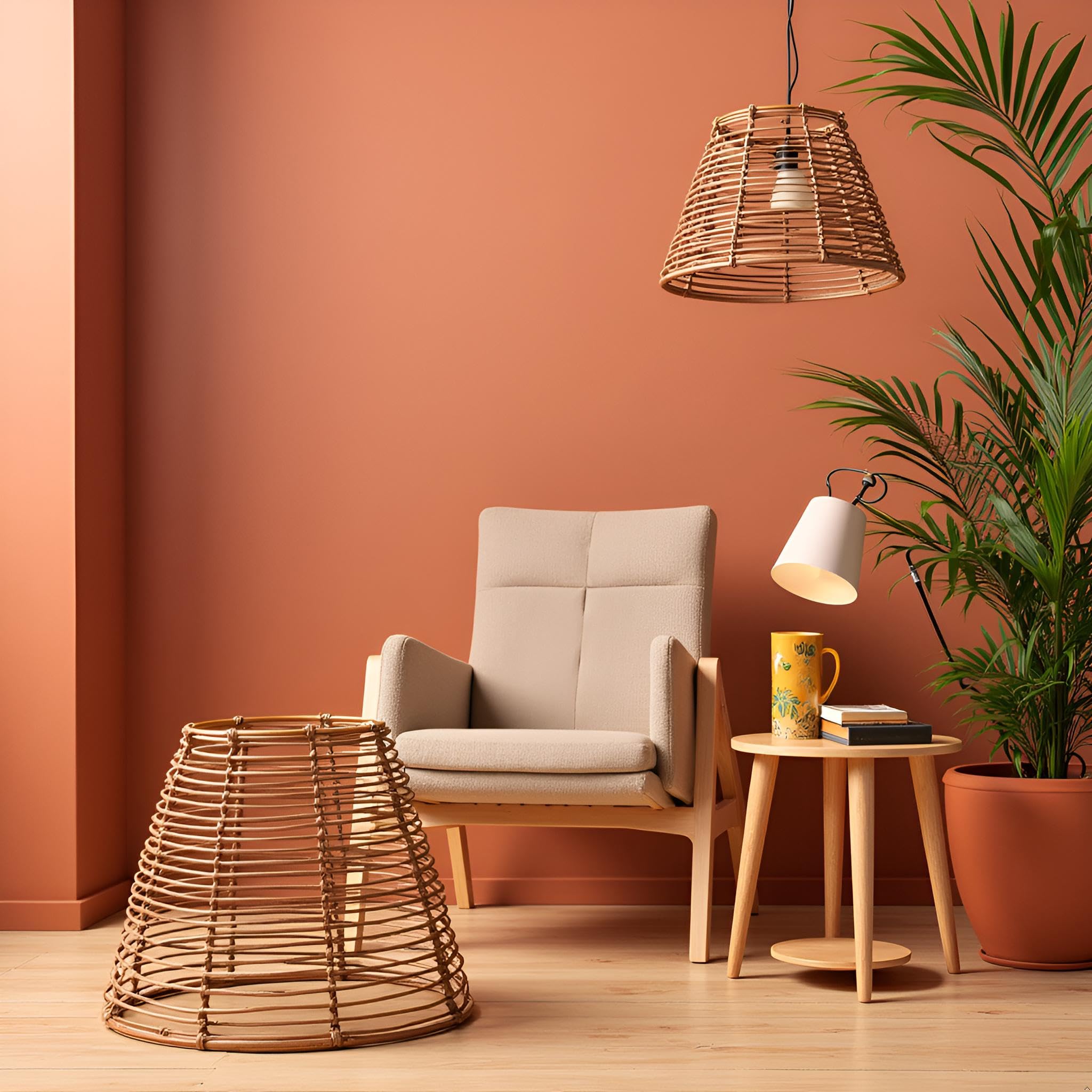 Paralume in rattan, in vimini, stile bohémien, per lampada da tavolo, lampada a sospensione, lampada da terra (2, caffè)