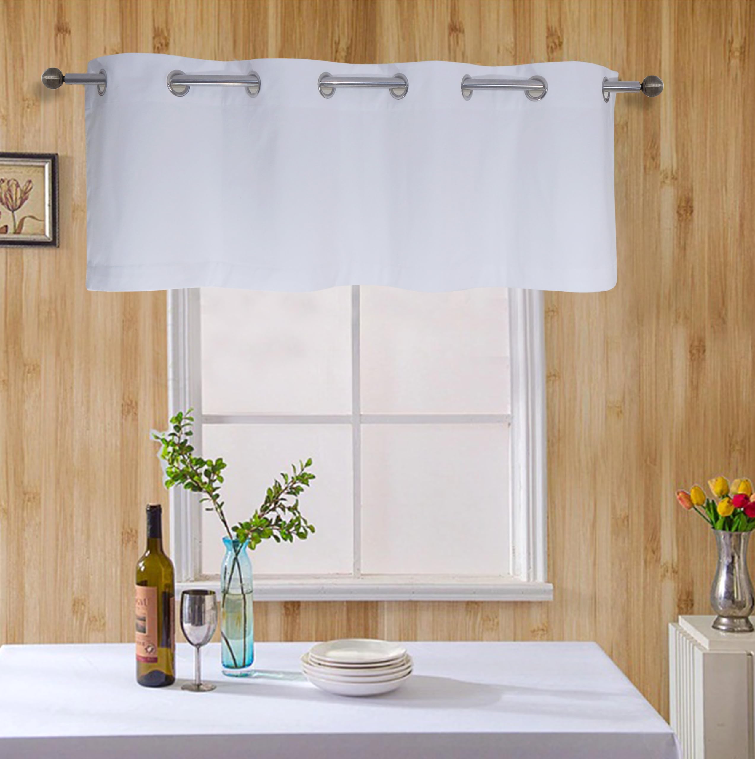 Tiny Break Cotton White Valance - 100% Cotton Solid & Thick Window Curtain - Moderate Room Darkening Grommet Top Straight Window Topper Treatment for