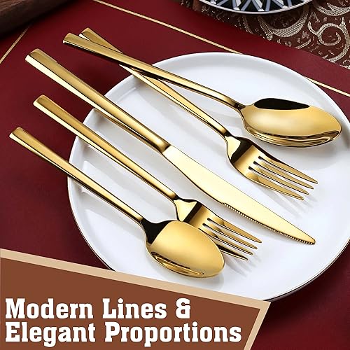 Miniatura 4 de PUREAIN - Juego de cubiertos dorados de 30 piezas para 6, juego de cubiertos de acero inoxidable para el hogar, cocina, restaurante y hotel, juego