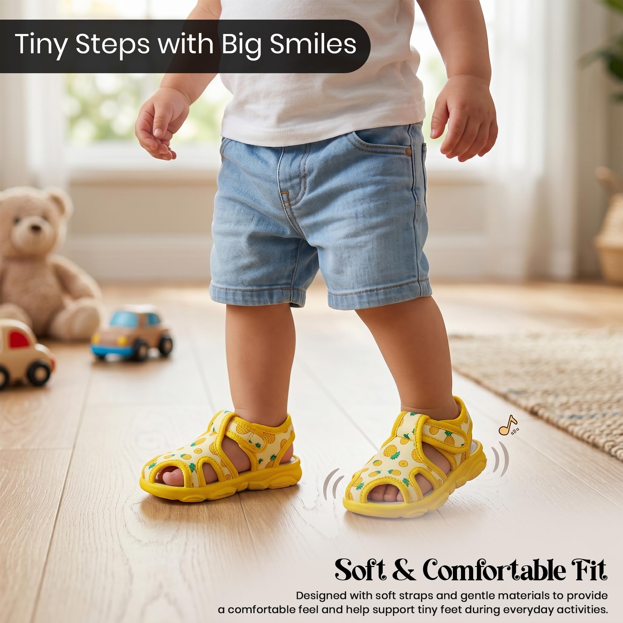 Coolz Kids Chu-Chu Sound Musical Sandals Coco-2 for Baby Boys and Girls Age 1-2 Years (Yellow, 12 Months) 3