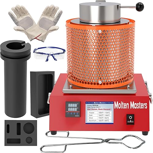MMasters Complete 3KG Electric Melting Furnace Kit – Smelting Set with Graphite Crucible, Ingot Mold, Tongs, Gloves & Goggles – Ideal for Gold, Silver, Copper, Aluminum Refining