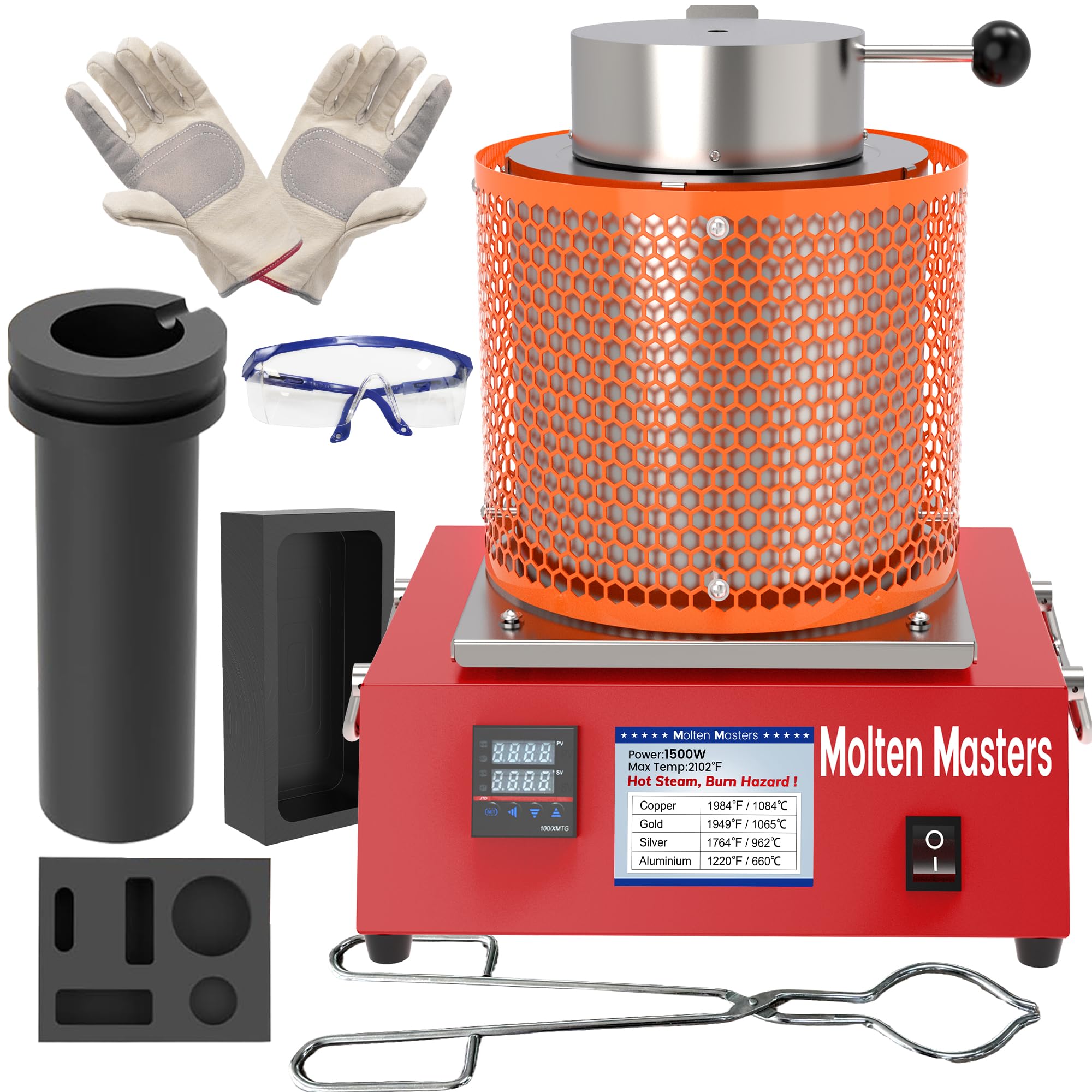 Photo 1 of **MISSING ACCESSORIES** MMasters Complete 3KG Electric Melting Furnace Kit – Smelting Set with Graphite Crucible, Ingot Mold, Tongs, Gloves & Goggles – Ideal for Gold, Silver, Copper, Aluminum Refining