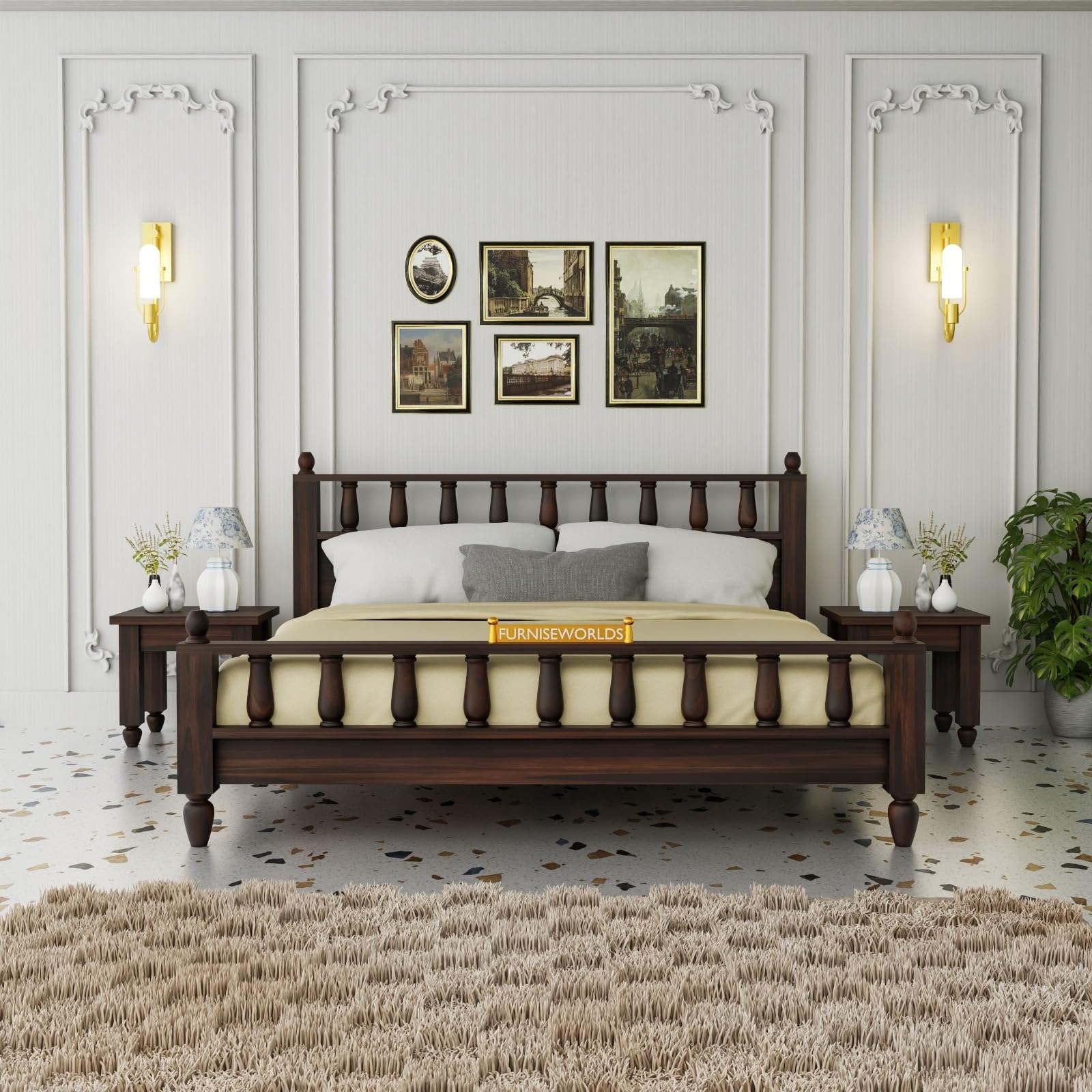 Bed King Size Wooden Wooden Double Bed Cot Furniture for Bedroom Home and Hotel 1 Year Warrenty (Walnut Finish, King)-picture-24