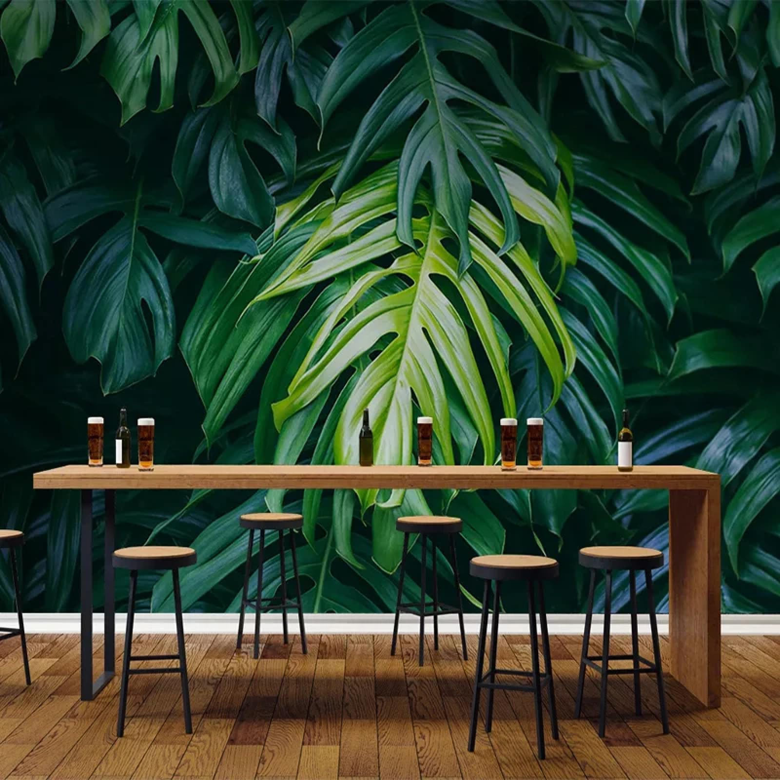 KoKoty 3D Wallpaper Photo Silk Wall Mural HD Green Leaves palm-250 x 200 cm-Custom Silk Wall Mural Photo Wallpaper Decoration