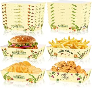 HOWAF 24pcs Happy Sukkot Snack Plates, Happy Sukkot Party Decoration Food Paper Trays Serving, I Love Sukkot Food Boats for Jewish Festival Holiday Party Supplies, Jewish Holiday Snack Trays
