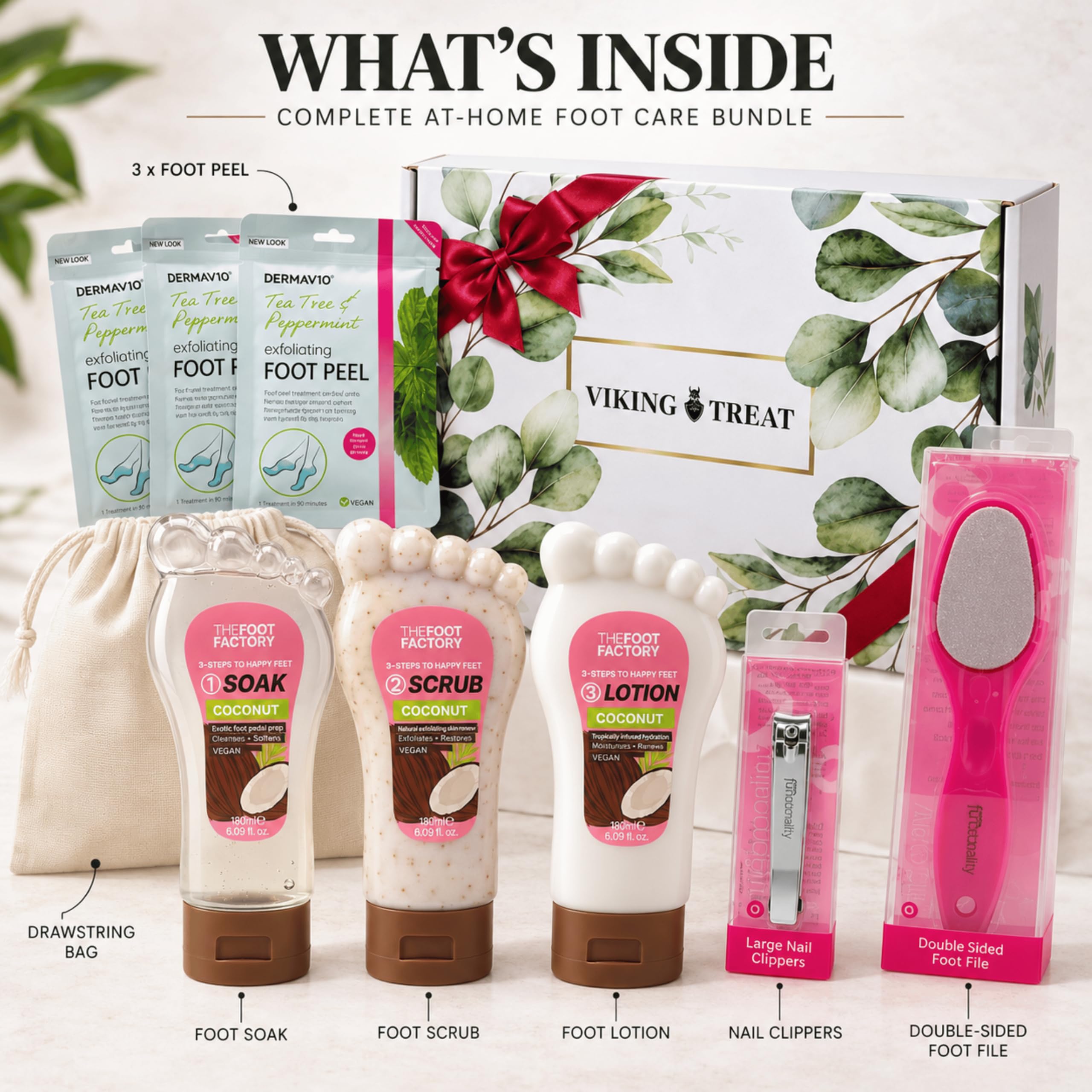 Fußpflegeset - Peeling Fußmaske, Füße Peel Maske & Spa Behandlung für trockene, rissige Fersen (Einheitsgröße, Kokos)