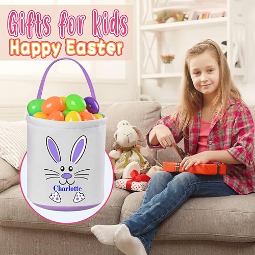 Miniatura 10 de Cestas de Pascua para niños y niñas, cesta de Pascua personalizada, regalos de canasta de Pascua para niños, canastas de caza de huevos de Pascua