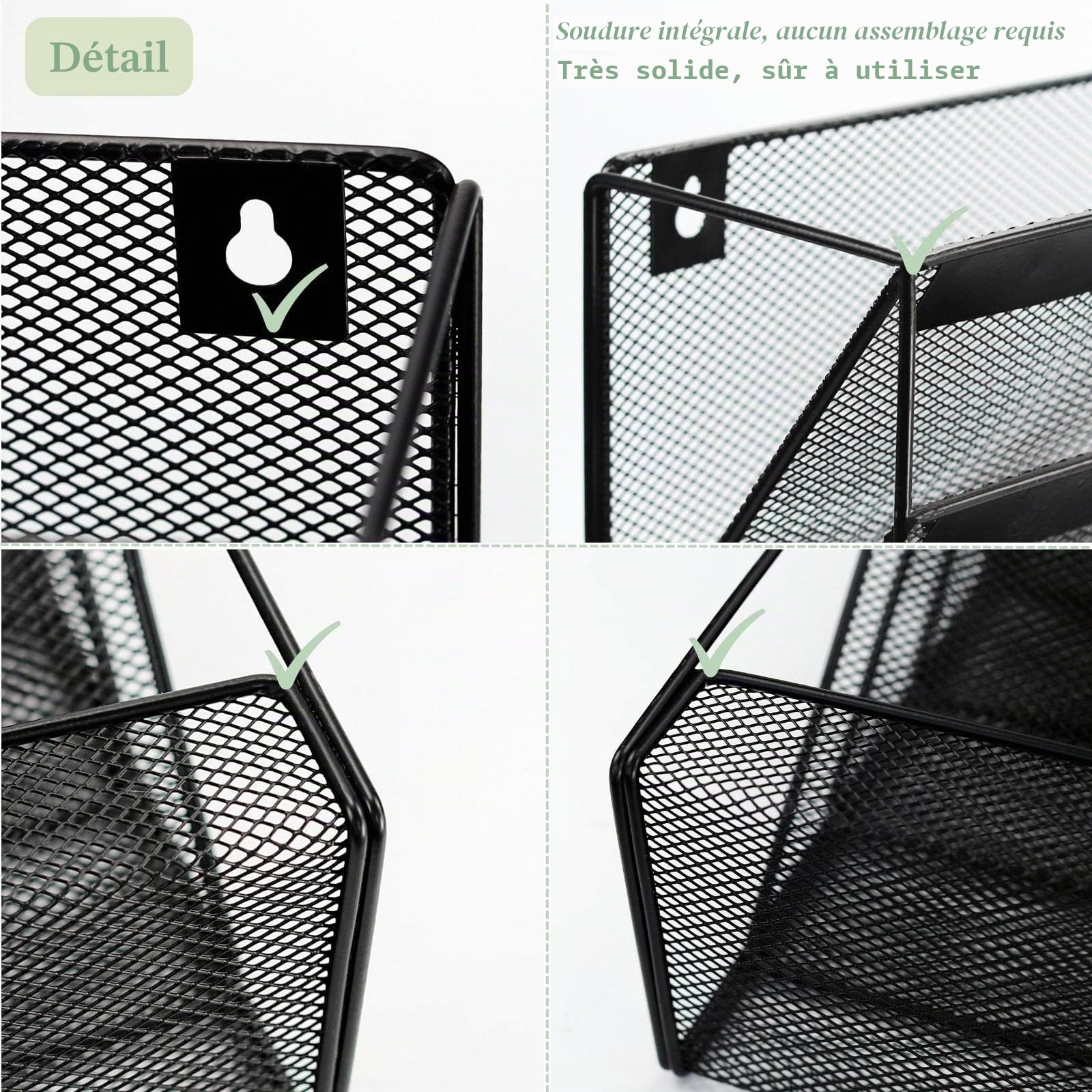Porte-documents mural à 6 niveaux A4 à suspendre - En maille métallique durable - Noir