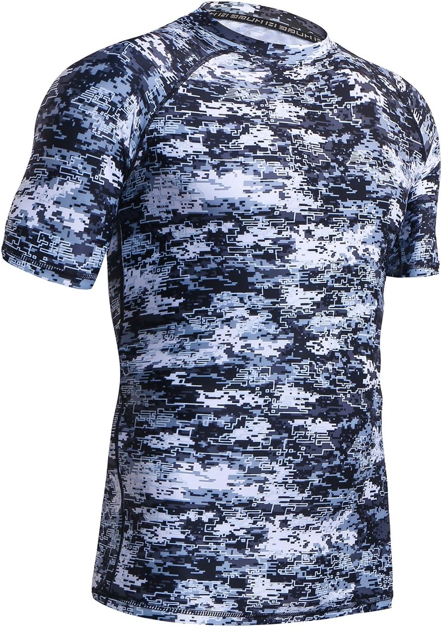 HUGE SPORTS Men's Splice UV Sun Protection UPF 50+ Skins Rash Guard Short Sleeves