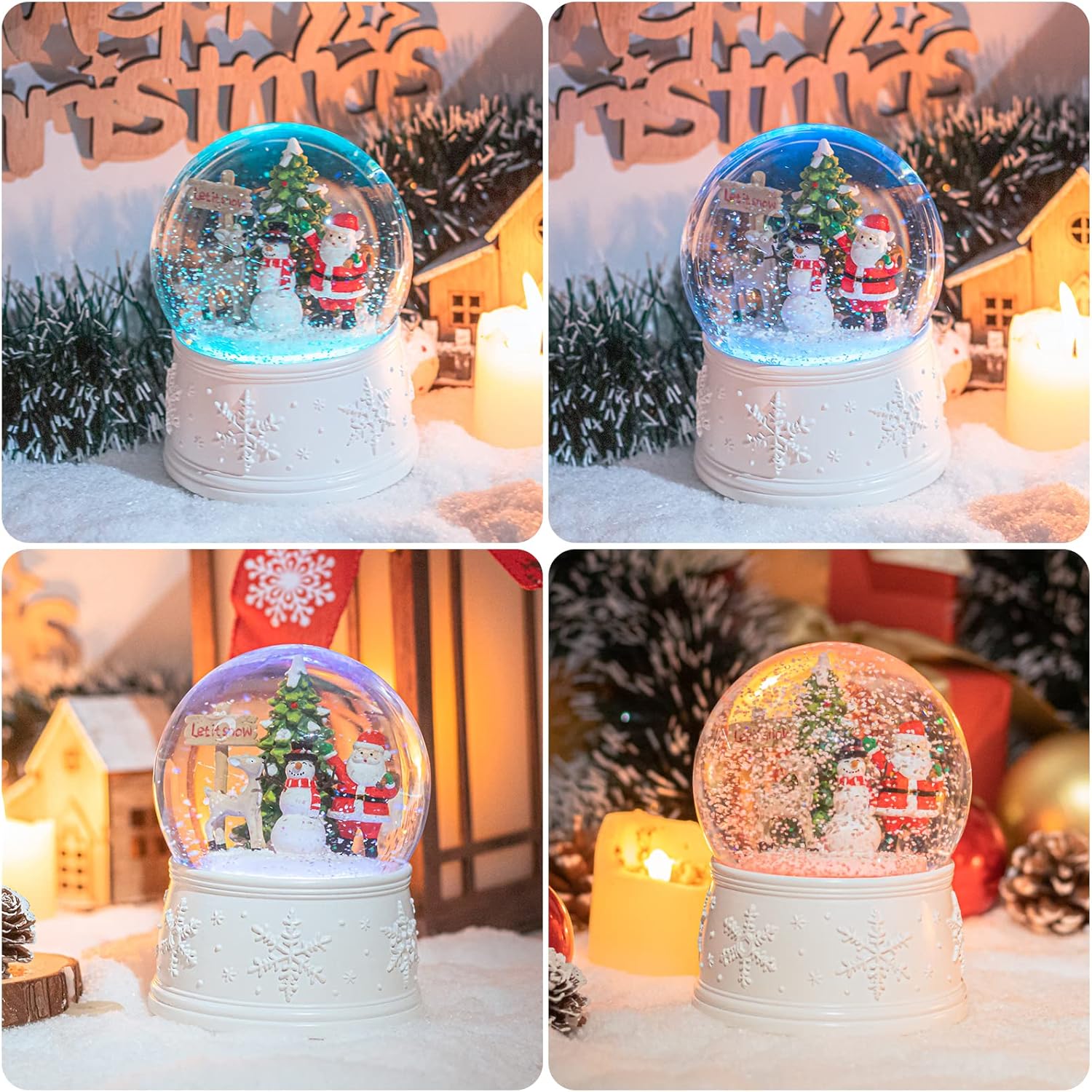 Vipush Christmas Snow Globe - Snowman Santa Style Musical Snow Globe with Color Changing Led Lights, Christmas Decorations with Music Box Gifts for Girls Kids, Decorations for Christmas & Birthday - Image 2