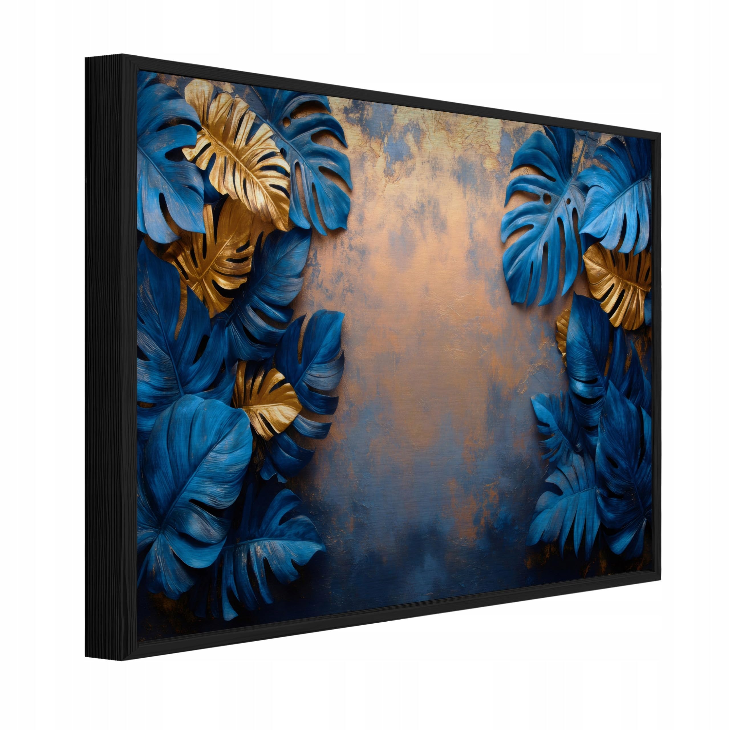 WallArena Bilder auf Metalln mit Rahmen Blätter, Blau, 150 x 100 cm