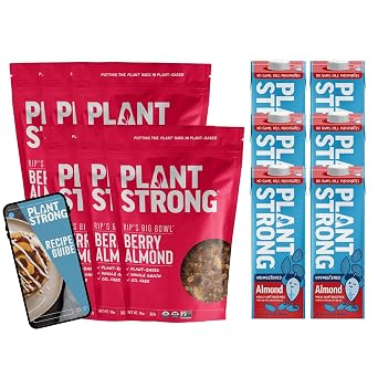 PLANTSTRONG Rips Big Bowl Berry Almond Cereal + Unsweetened Almond Milk Bundle Organic Whole Grain Cereal with Real Berries & Clean Plant-Based Milk, Fortified, No Gums or Oils 12-Pack Total