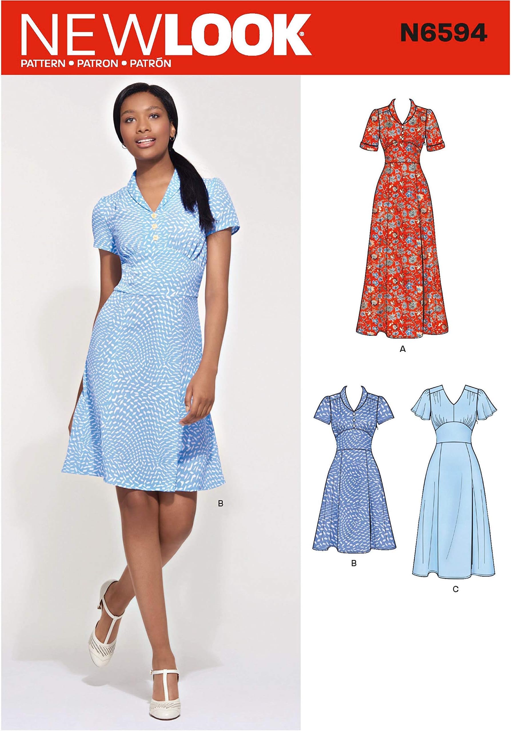 NewLook New Look Pattern N6594 Misses' Dress in Three Lengths, Paper, White, VARIOUS