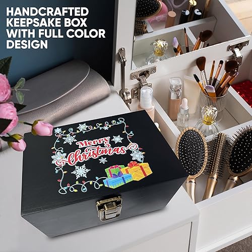 Miniatura 5 de Caja de recuerdos decorativa de Merry Chritmas, caja de almacenamiento de madera negra para Navidad, mujeres, hombres, mamá, papá, fiestas de