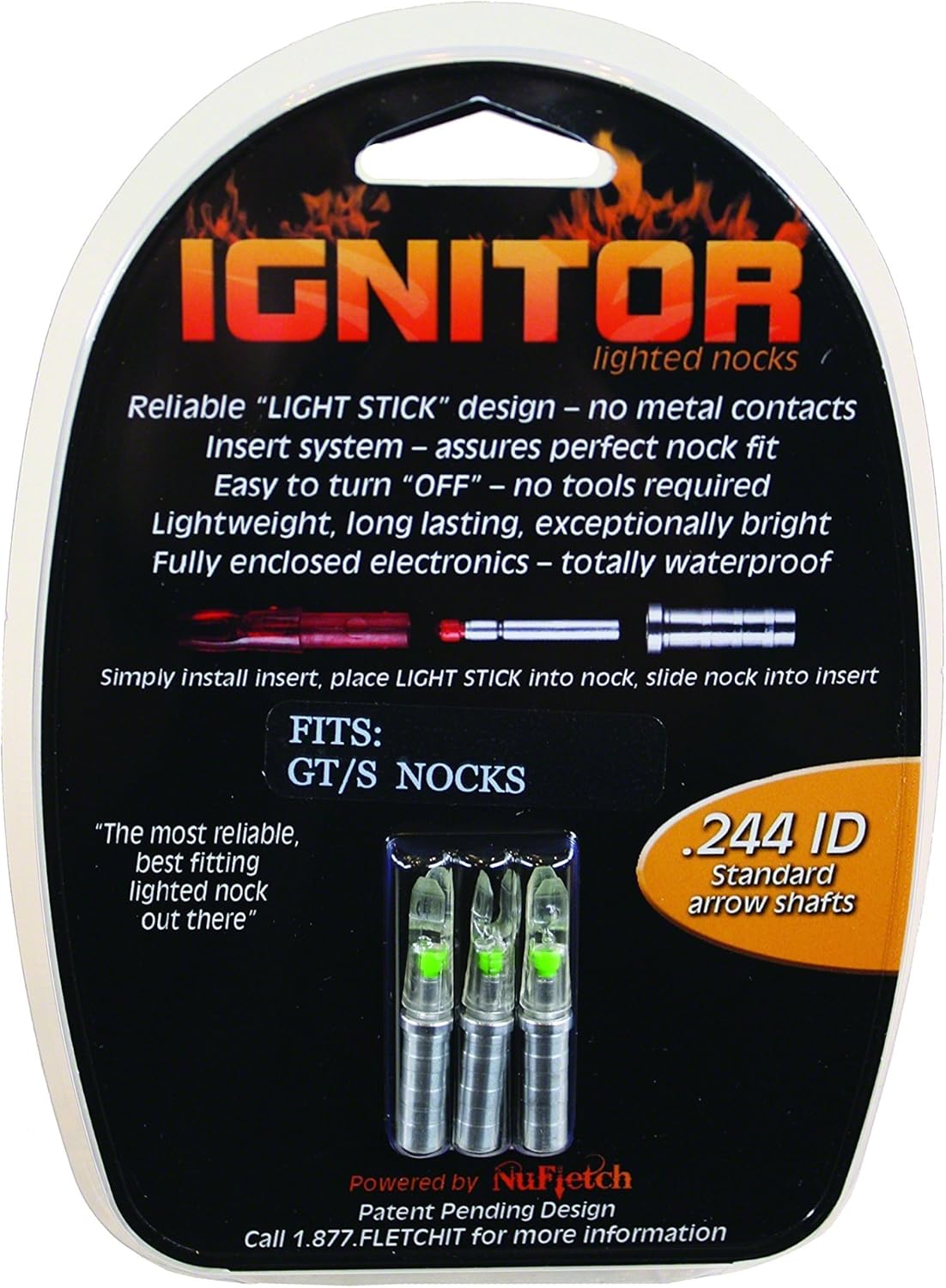 NuFletch Ignitor Nocks Standard 3 Pack. Archery Equipment, Green, Nocks