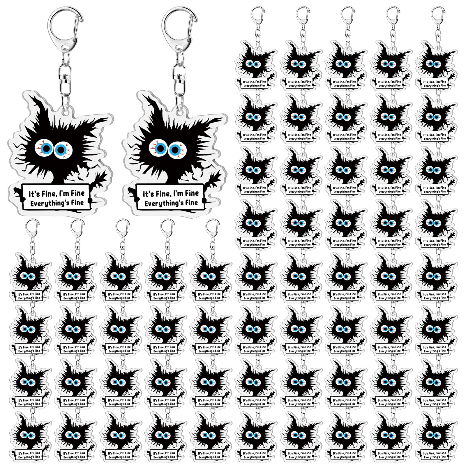 Photo 1 of Ferreve 80 Pcs Funny Black Cat Keychains Employees Appreciation Gifts Bulk Its Fine Everythings Fine for Vet Cat Lovers Coworkers