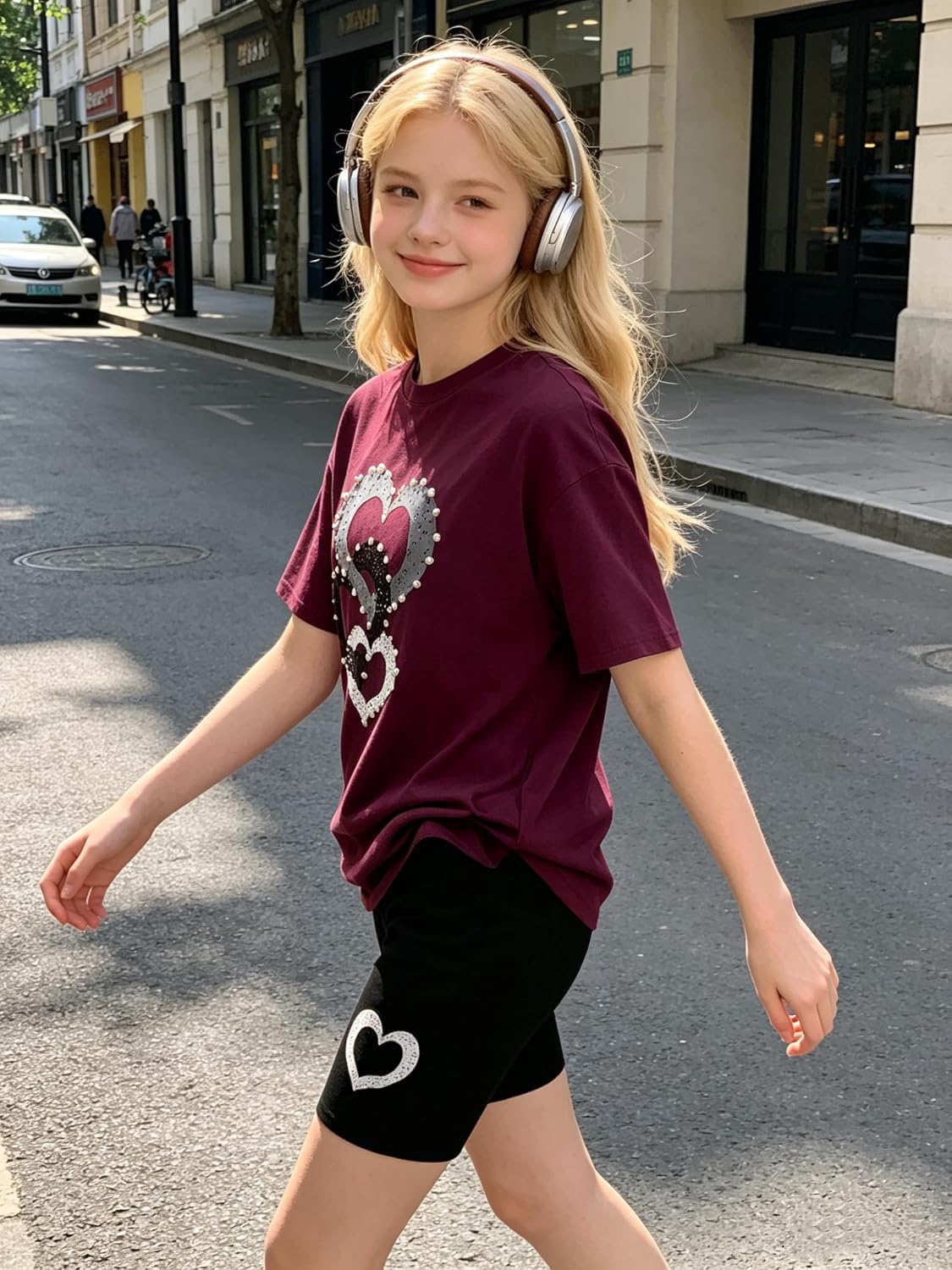 9-16Y Tween Girl Clothes 2 Piece Short Sleeve Heart Print Top and Shorts Teen Girl Summer Outfits Short Set