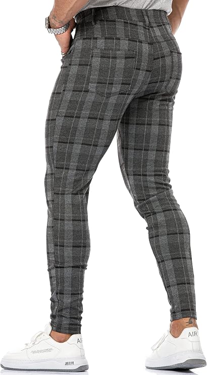 Mens Plaid Pants Slim Tapered Fit 