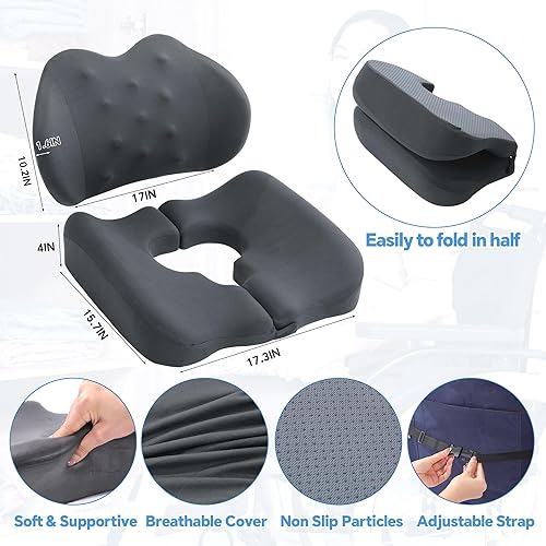 Miniatura 7 de HOMBYS Almohada de dona para el dolor de coxis con soporte lumbar, cojines para dolor de cama para trasero, almohadilla de coxis firme de espuma
