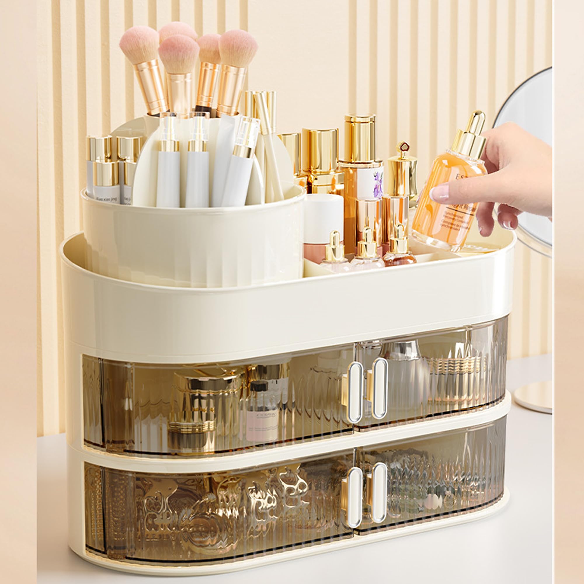 Porta Trucchi Organizer per Trucco con Cassetti Organizzatore di Trucco Multifunzione per Cosmetici per Pennelli Eyeliner Rossetto in Camera da Letto
