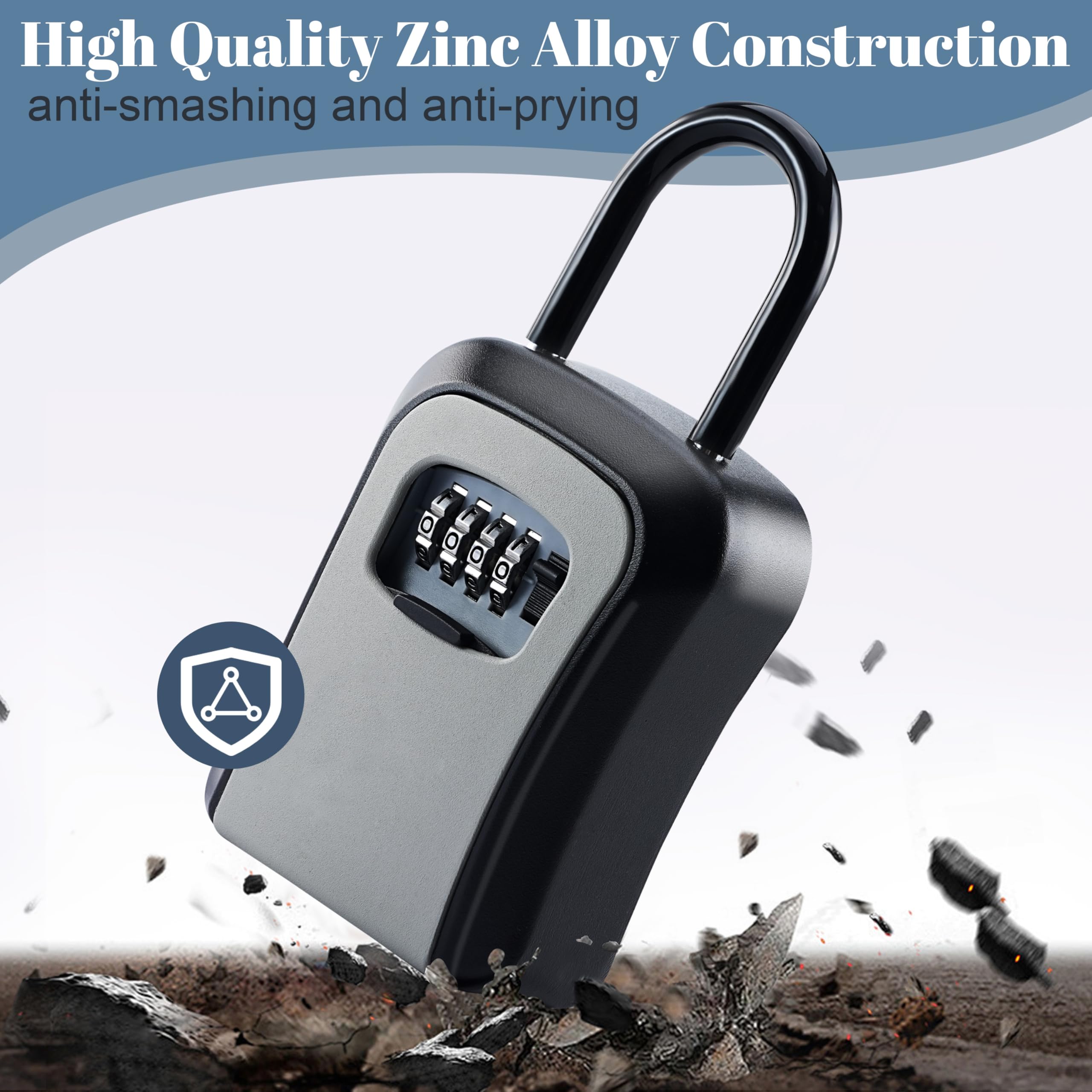 Lot de 2 boîtes à clés en alliage de zinc de qualité supérieure avec serrure à combinaison pouvant contenir 5 clés - Résistant aux intempéries - Noir