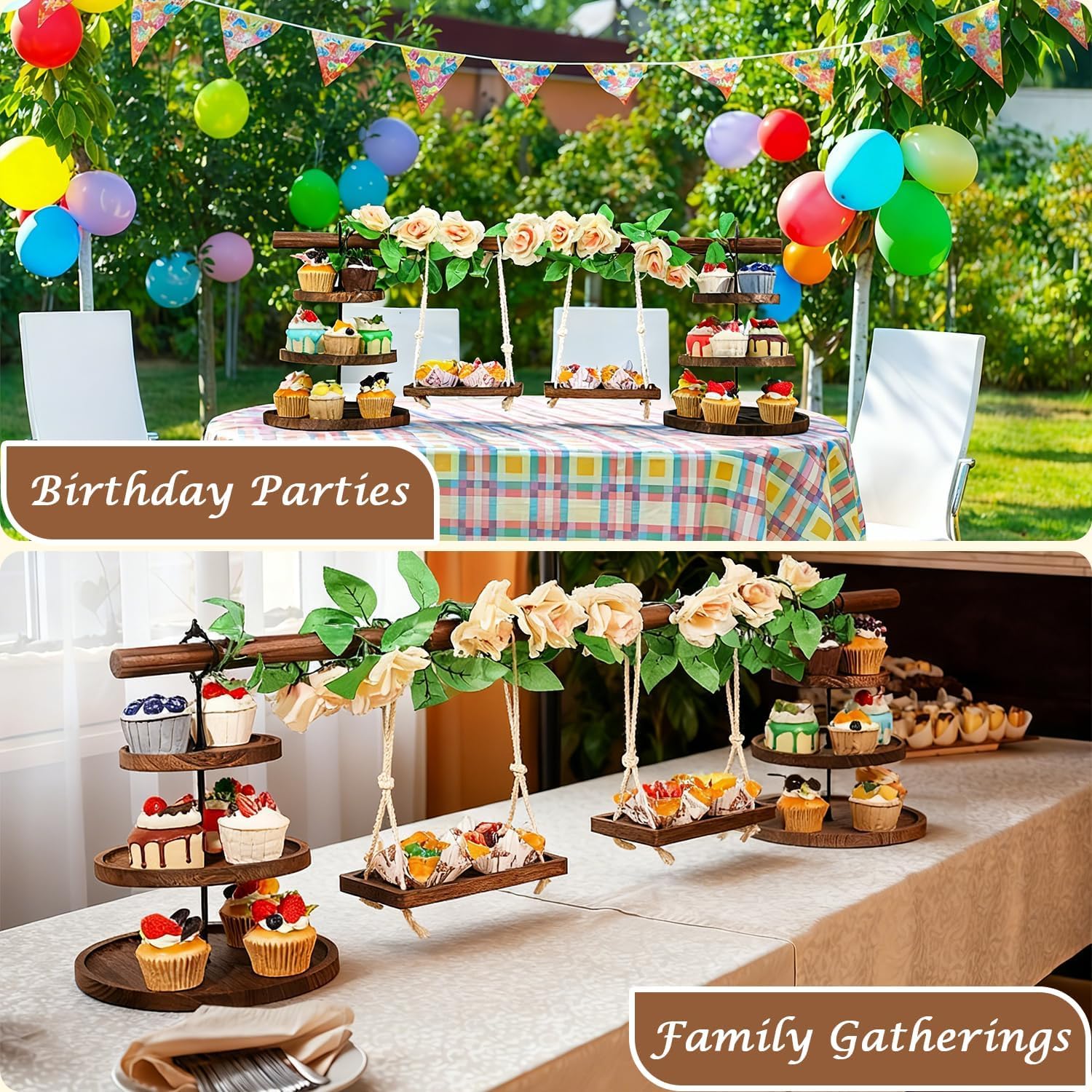 Large Wooden 3 Tier Cupcake Dessert Table Display Stand with Swing image 4