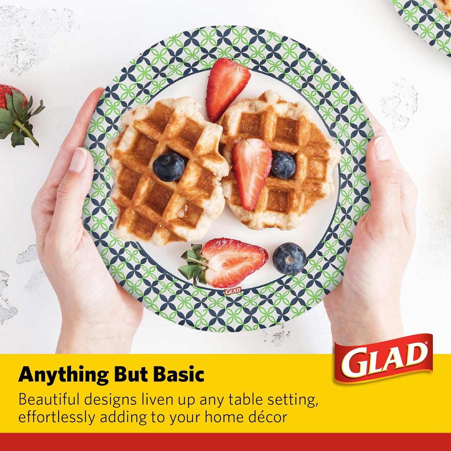 Glad Round Disposable Paper Plates, Happy Daisies Pattern - Strong, Sturdy, Soak Proof, and Microwavable Decorative Plates for Dinner and Everyday Use, 10 Inch, 50 Count - Image 4