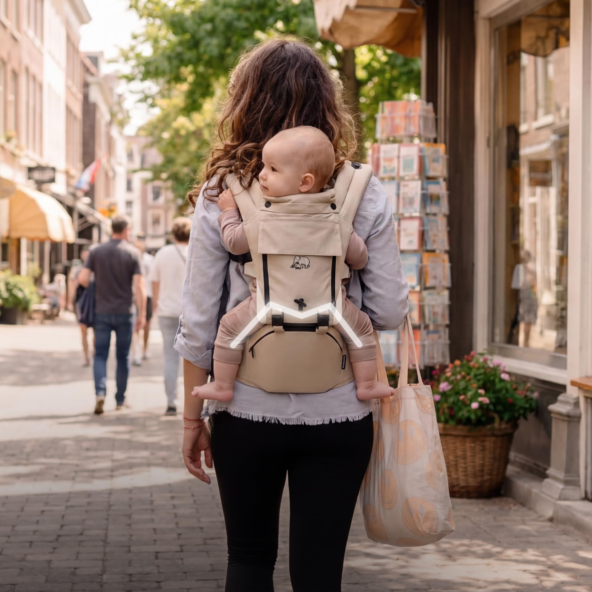 Marsupio Deryan Pack 4 in 1, ergonomico, convertibile, 100% cotone, per bambini da 0 a 3 anni, da 3 a 15 kg, posizione ergonomica a M, schiena a X, fibbia a scatto, Sabbia
