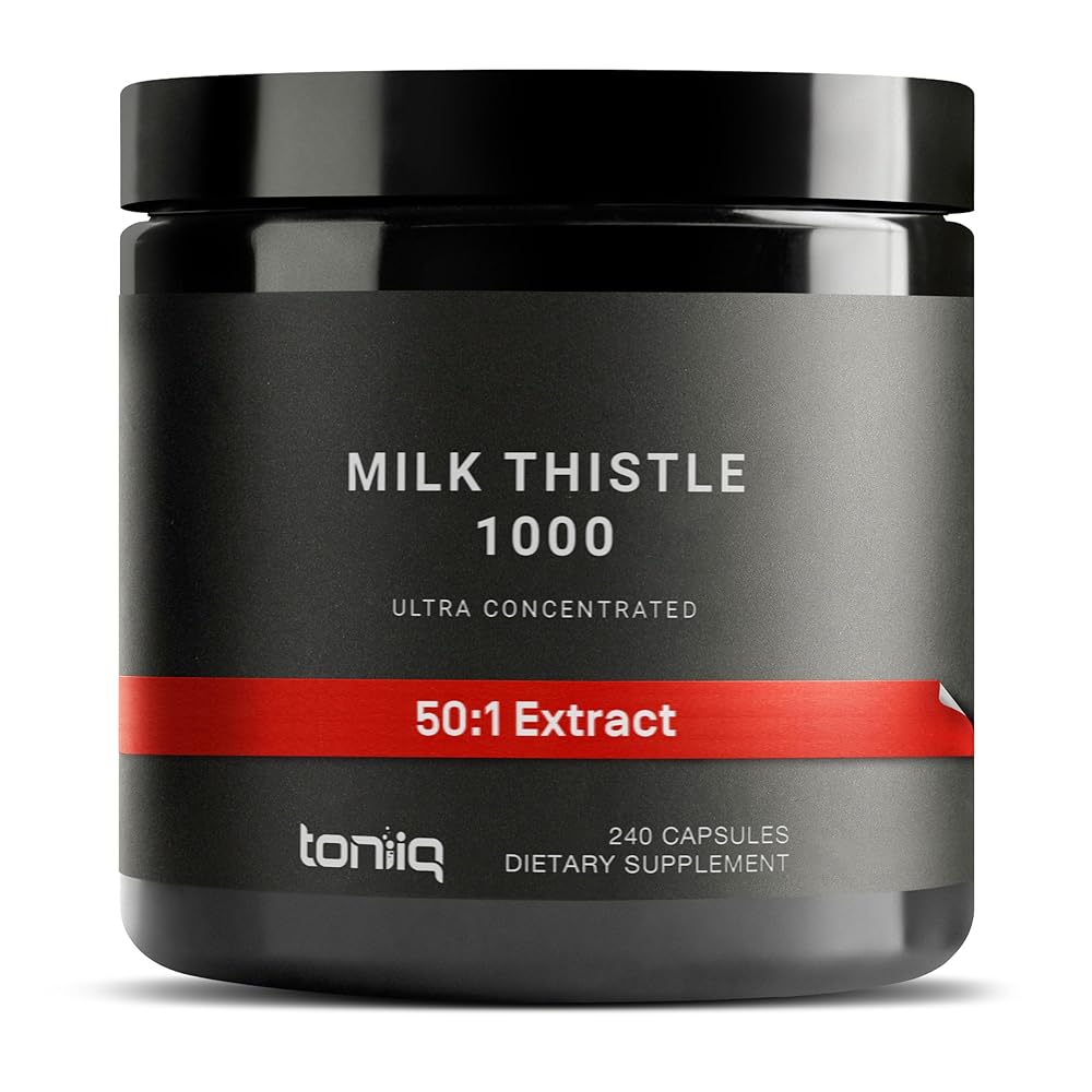 Toniiq Milk Thistle - Ultra High Potency 50:1 Extract with 80% Silymarin - Highly Concentrated - Third-Party Lab Tested - 240 Capsules