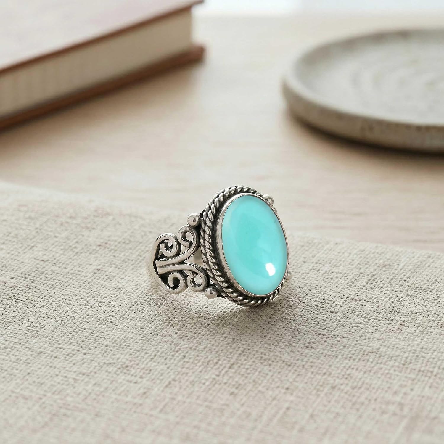 JEWELOPORIUM 925 Sterling Silver Plated Handmade Jewelry Oval Carnelian, Rose Quartz, Amber, Labradorite Natural Gemstone Boho Ring For Women